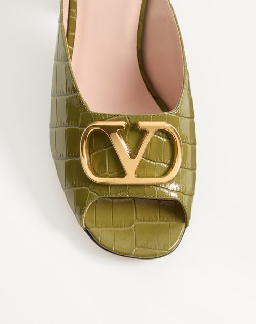 Valentino Garavani - Vlogo Signature Slide Sandal In Printed Calfskin 95mm - Green - Woman - Sandals